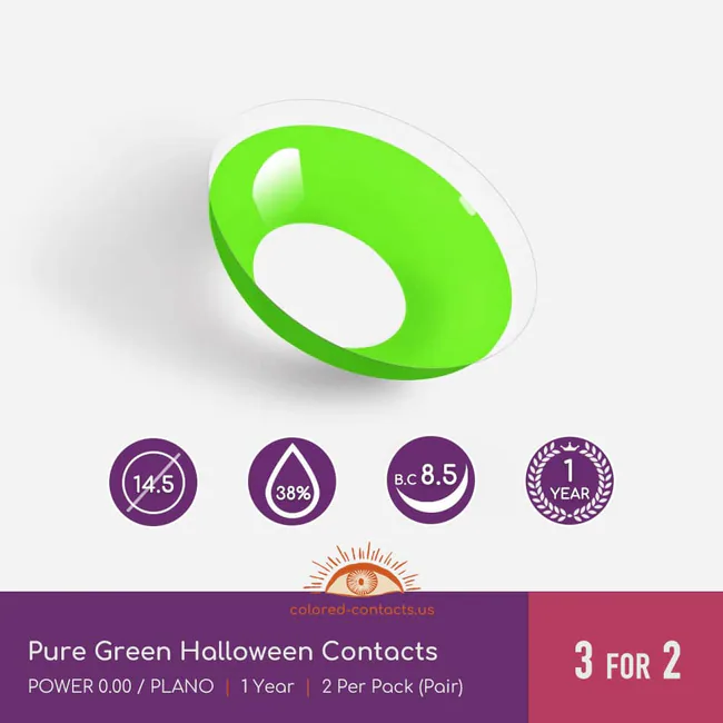 Pure Green Halloween Contacts - Ccus Eyewear · Premium Colored Contacts Pure Green Halloween Contacts
