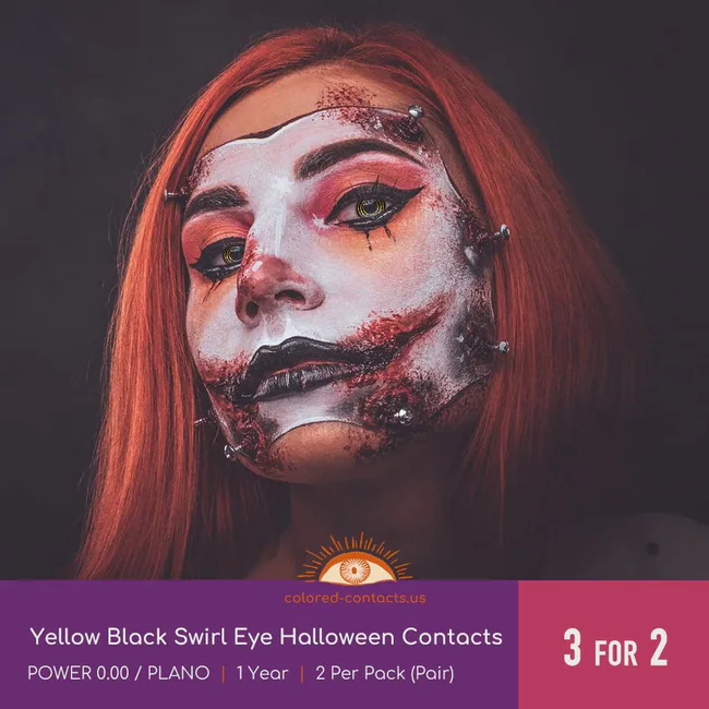 Yellow Black Swirl Eye Halloween Contacts