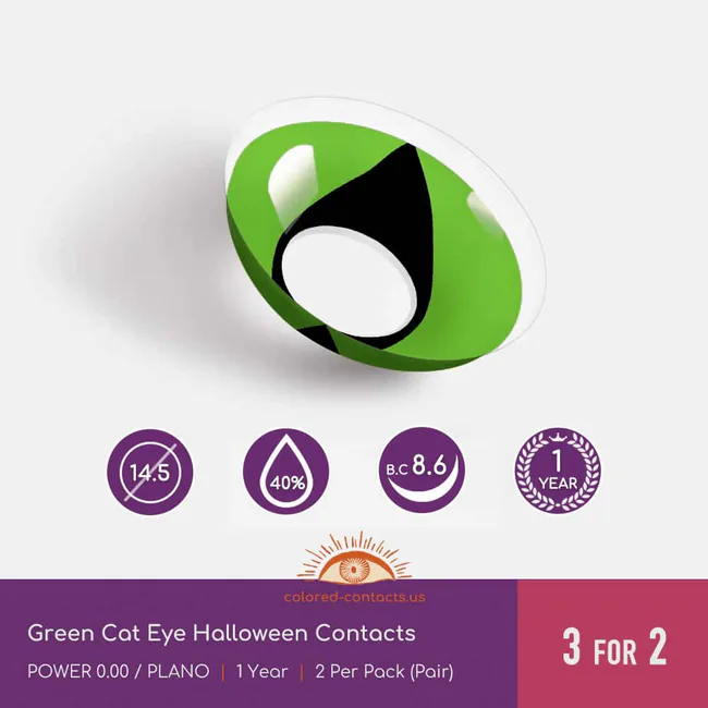 Green Cat Eye Halloween Contacts - Ccus Eyewear · Premium Colored Contacts Green Cat Eye Halloween Contacts