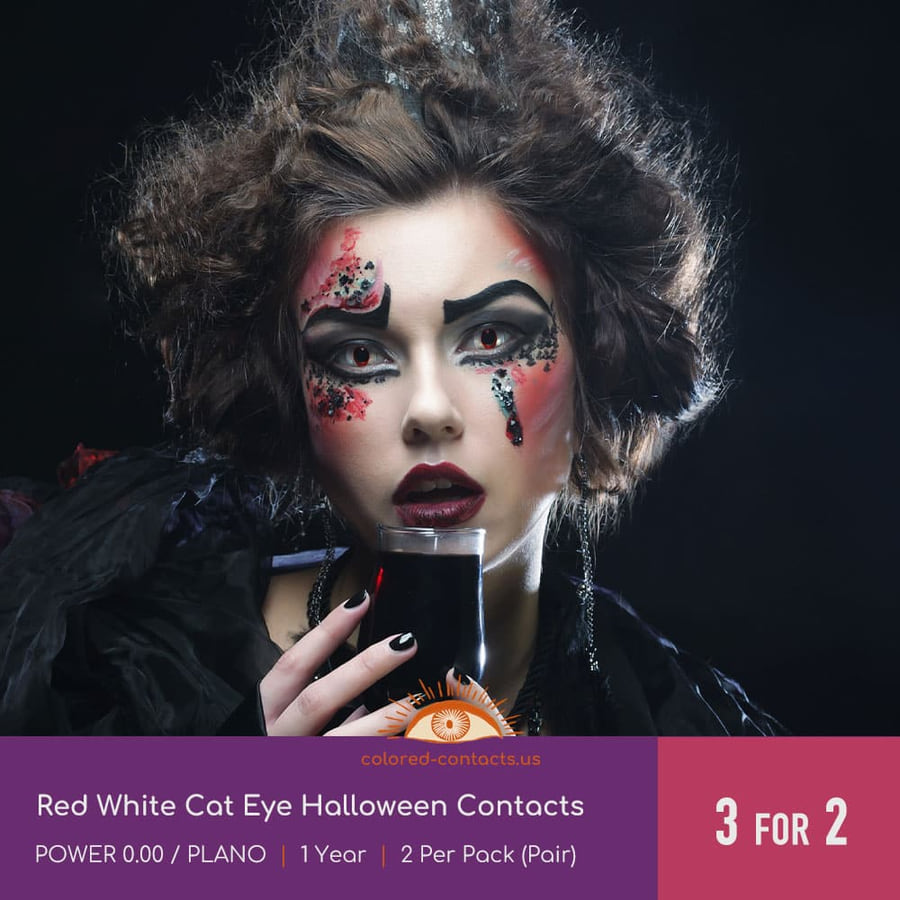 Red White Cat Eye Halloween Contacts