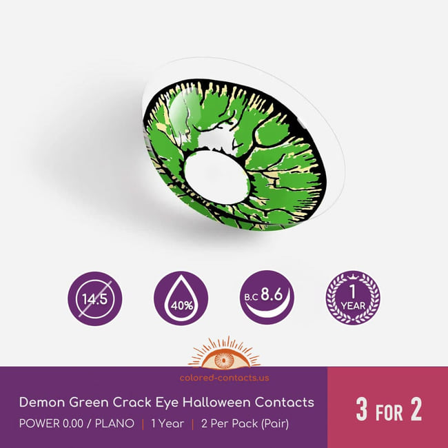 Demon Green Crack Eye Halloween Contacts - Ccus Eyewear · Premium Colored Contacts Demon Green Crack Eye Halloween Contacts