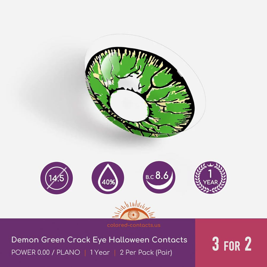 Demon Green Crack Eye Halloween Contacts - Ccus Eyewear · Premium Colored Contacts Demon Green Crack Eye Halloween Contacts