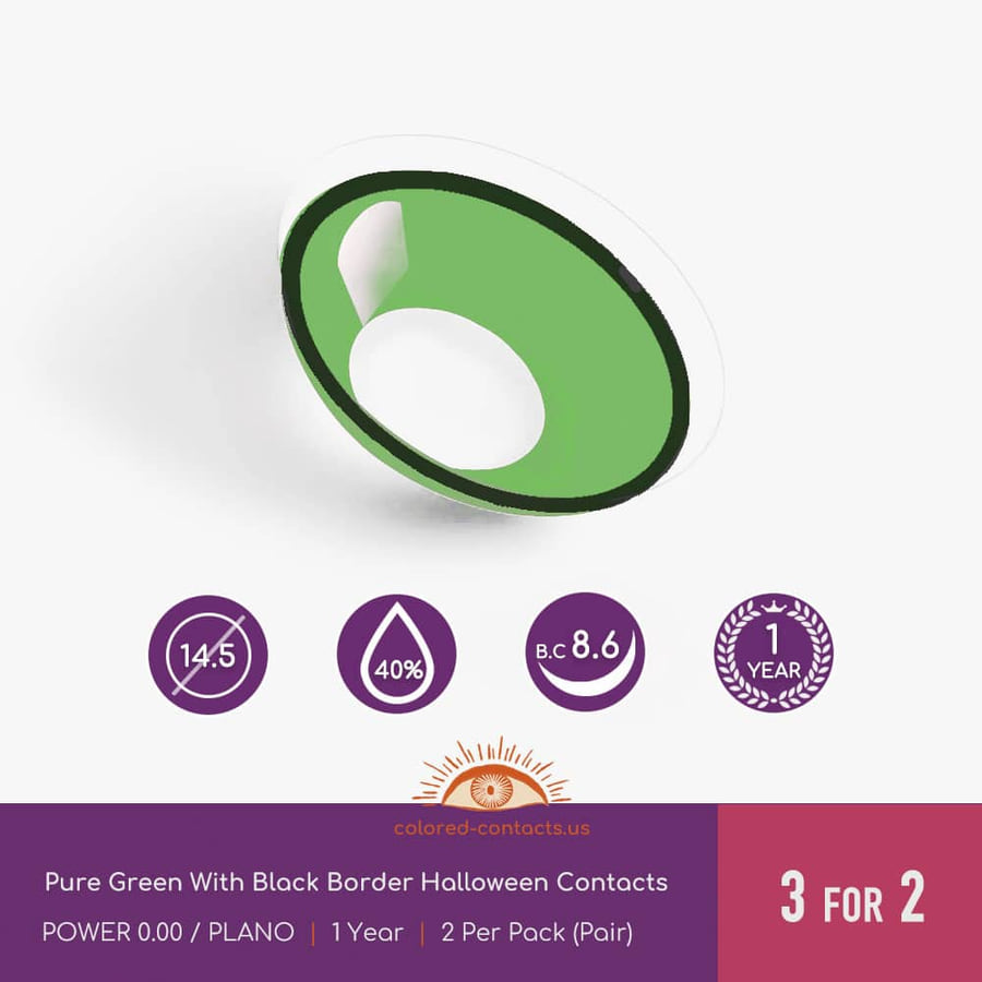 Pure Green With Black Border Halloween Contacts - Ccus Eyewear · Premium Colored Contacts Pure Green With Black Border Halloween Contacts