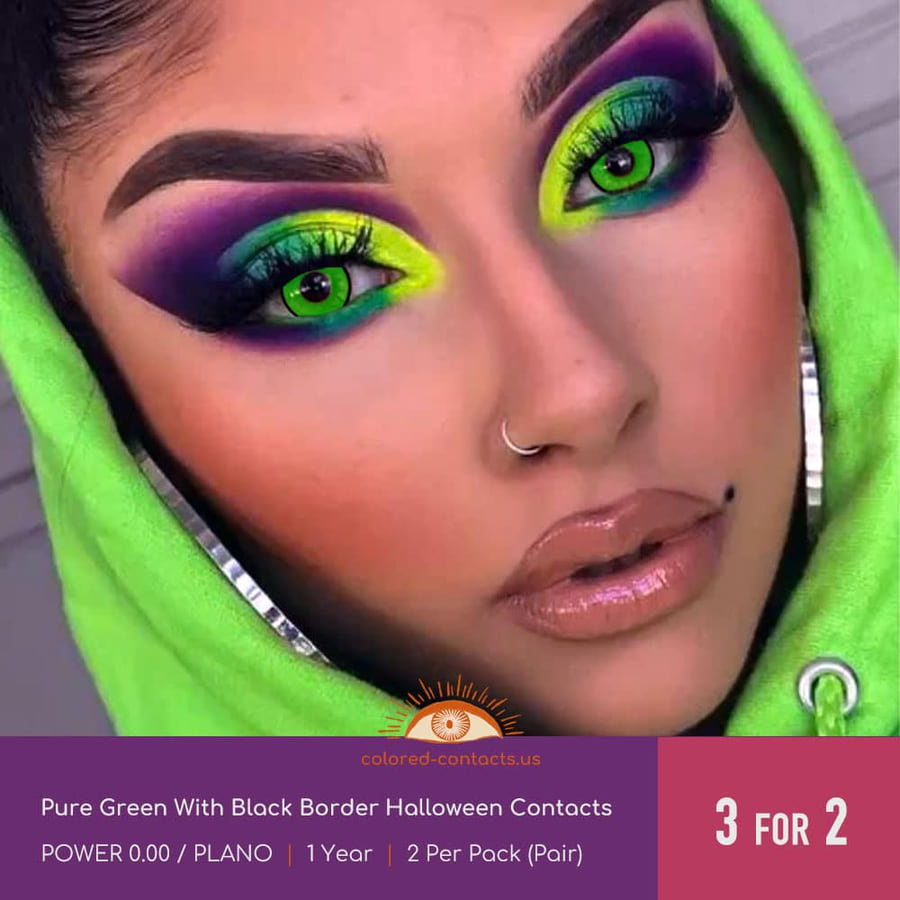 Pure Green With Black Border Halloween Contacts - Ccus Eyewear · Premium Colored Contacts Pure Green With Black Border Halloween Contacts