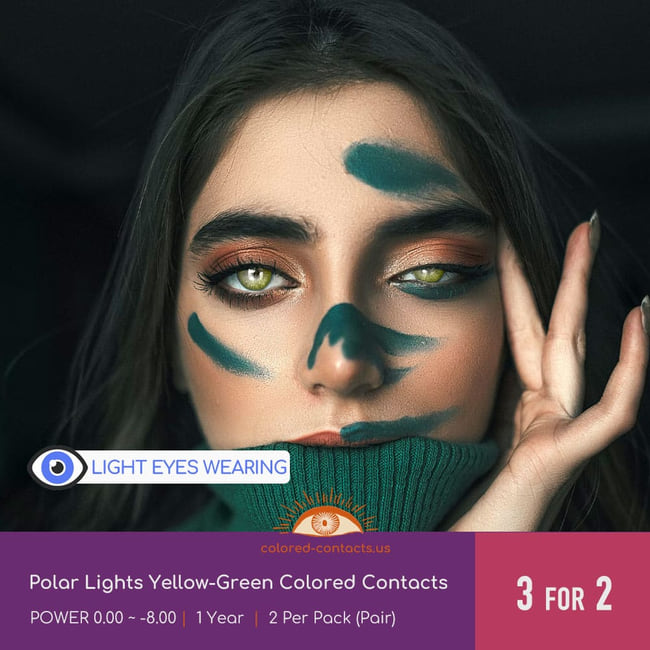 Polar Lights Yellow-Green Colored Contacts - Ccus Eyewear · Premium Colored Contacts Polar Lights Yellow-Green Colored Contacts