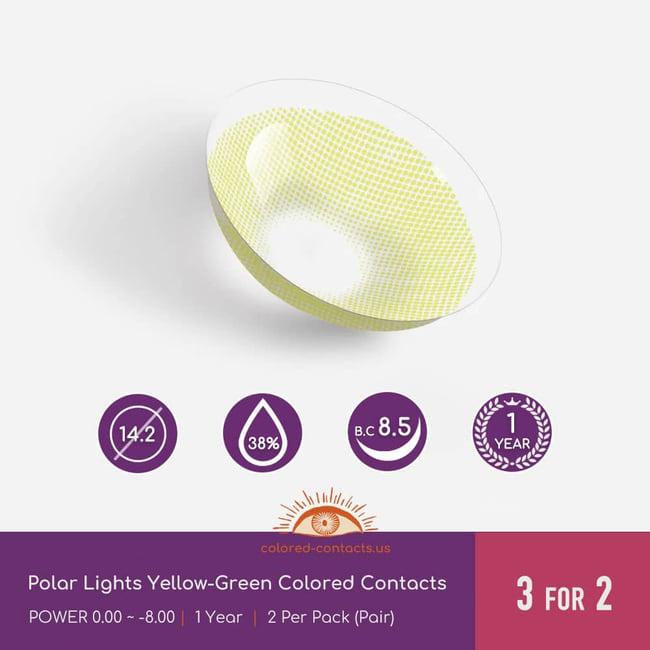 Polar Lights Yellow-Green Colored Contacts - Ccus Eyewear · Premium Colored Contacts Polar Lights Yellow-Green Colored Contacts