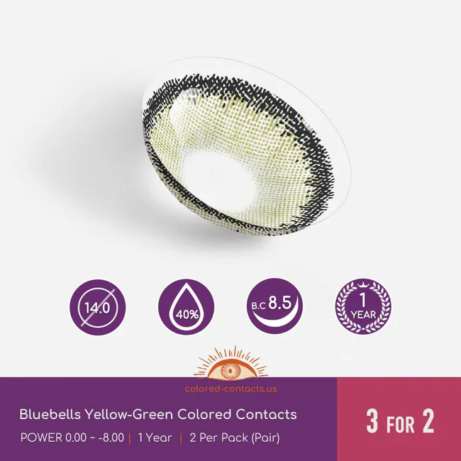 Bluebells Yellow-Green Colored Contacts