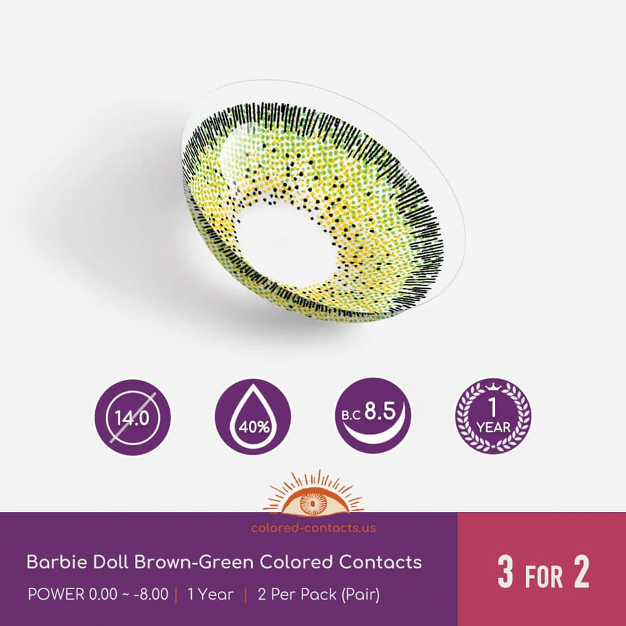 Barbie Doll Brown-Green Colored Contacts - Ccus Eyewear · Premium Colored Contacts Barbie Doll Brown-Green Colored Contacts