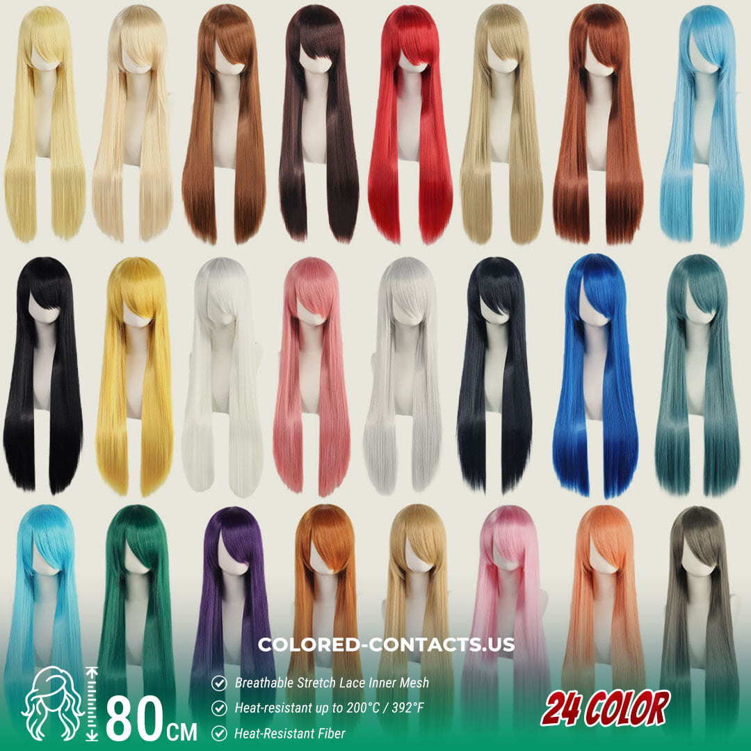 24-Color Versatile Cosplay Wig (80Cm-Length) - Ccus Eyewear · Premium Colored Contacts 24-Color Versatile Cosplay Wig (80Cm-Length)