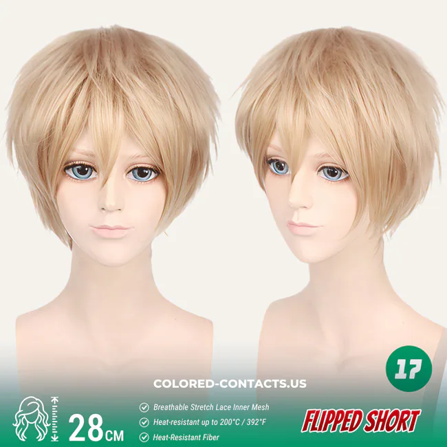 28Cm Flipped Short Cosplay Wig Collection - 20 Colors