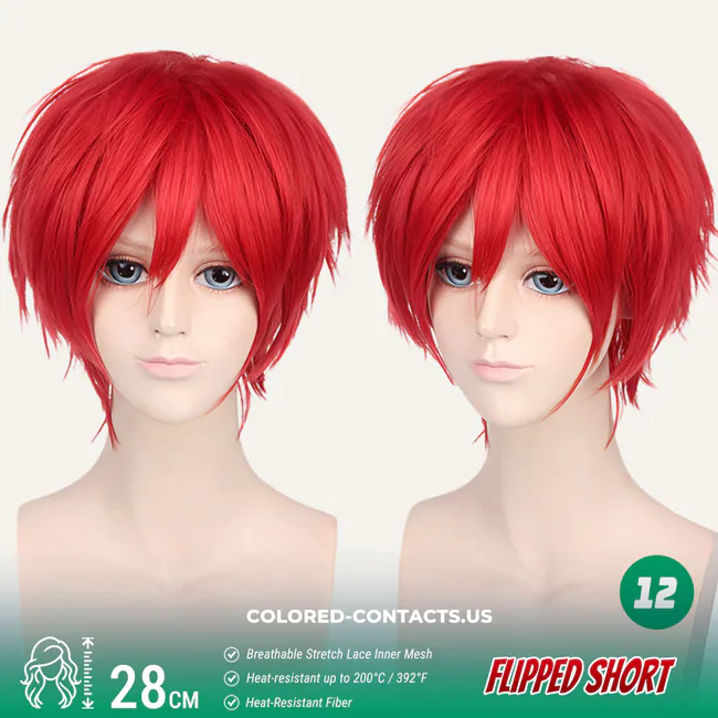 28Cm Flipped Short Cosplay Wig Collection - 20 Colors