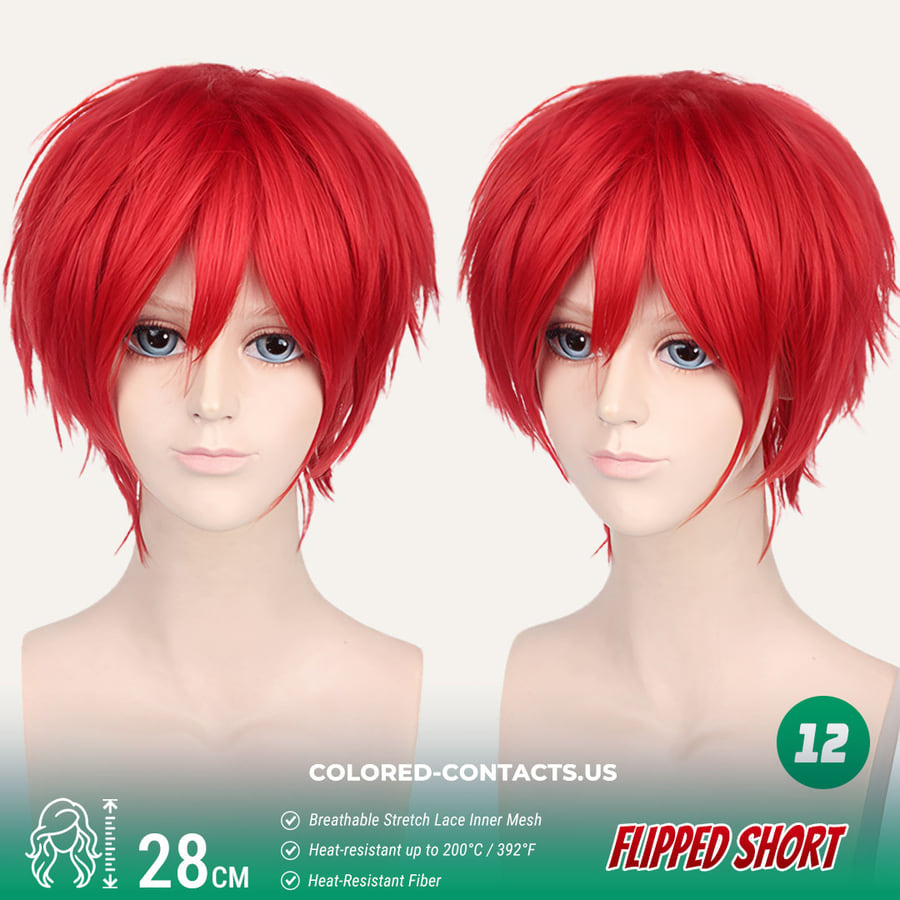 28Cm Flipped Short Cosplay Wig Collection - 20 Colors