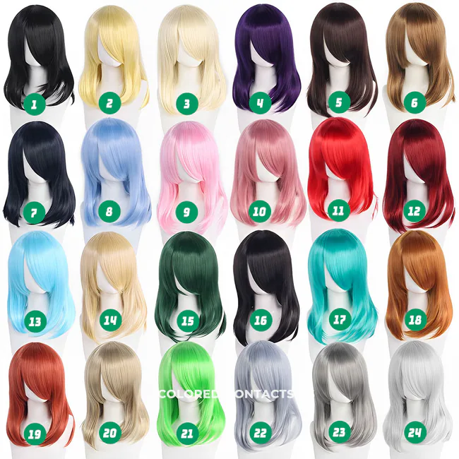40cm Medium-Length Inward Curl Cosplay Wig Collection - 24 Colors