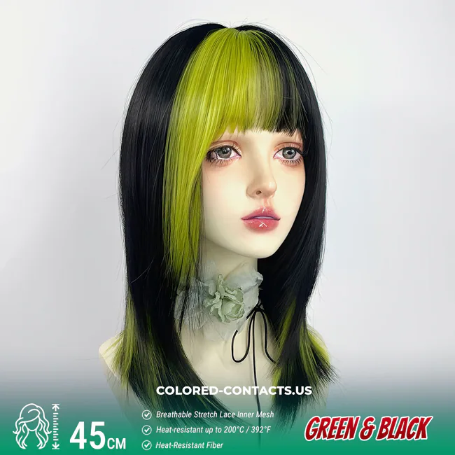 45cm Lizard Green & Black Straight Cosplay Wig