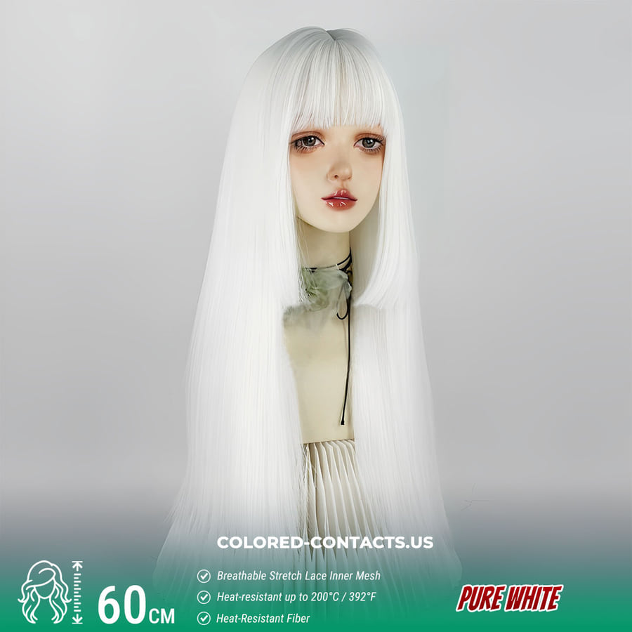 60Cm Pure White Straight Wig