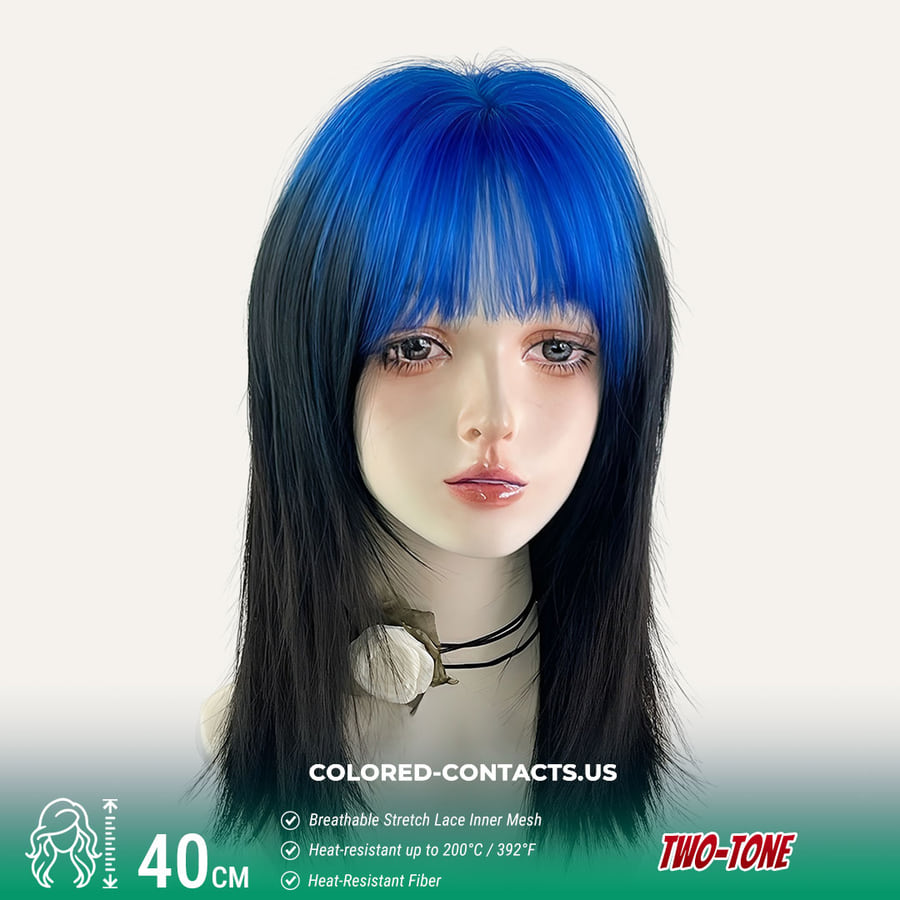 Electric Blue And Black Two-Tone Wig