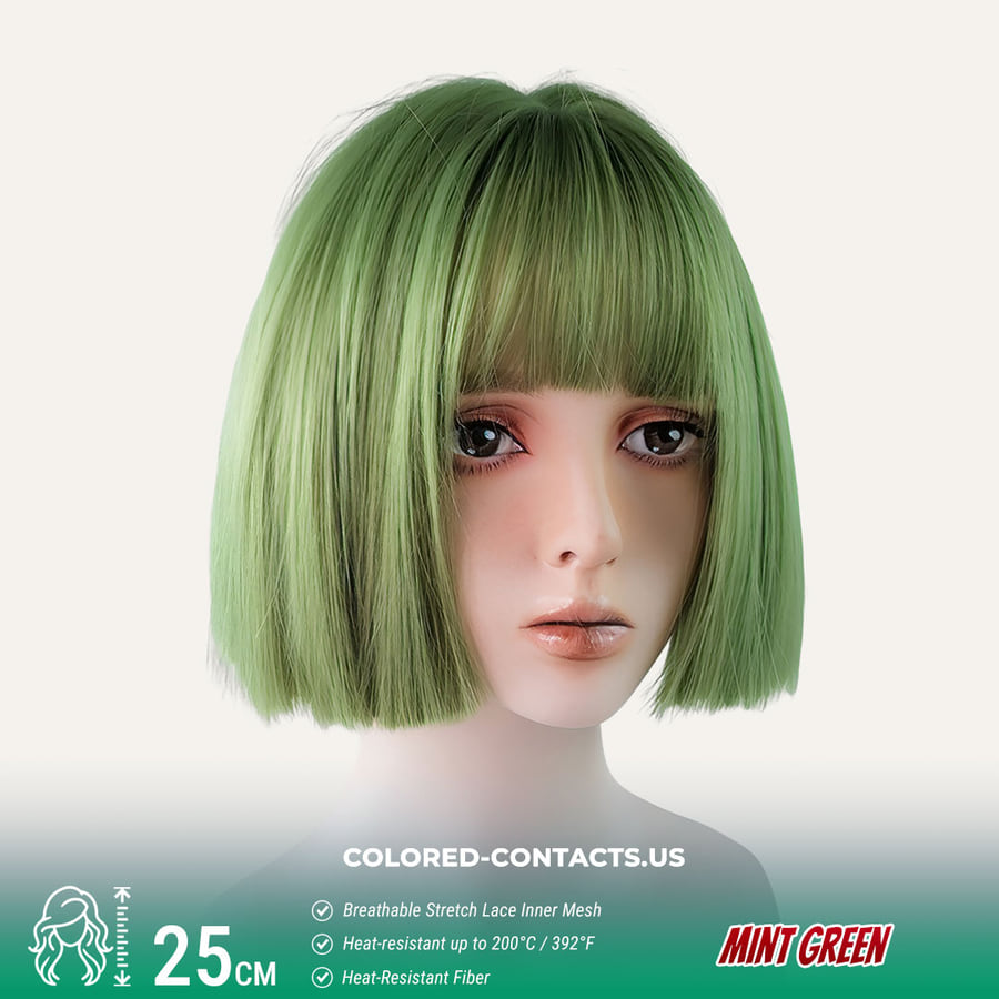 Mint Green Bob Wig With Straight Bangs - Ccus Eyewear · Premium Colored Contacts Mint Green Bob Wig With Straight Bangs