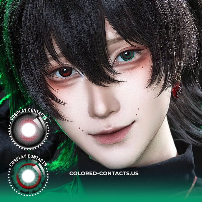 Ghost red-black + Bone-devouring insect green cosplay contact lenses