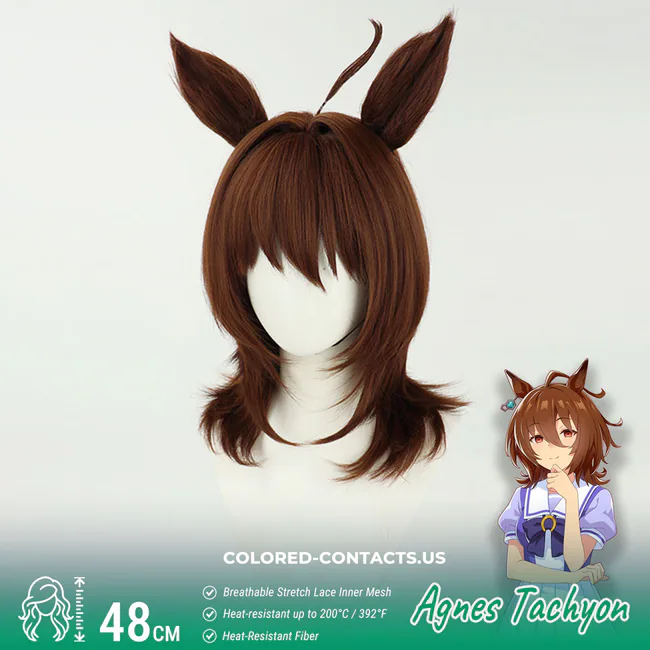 Agnes Tachyon Cosplay Wig - Premium Brown Hair With Ears - Agnes Tachyon Cosplay Wig
