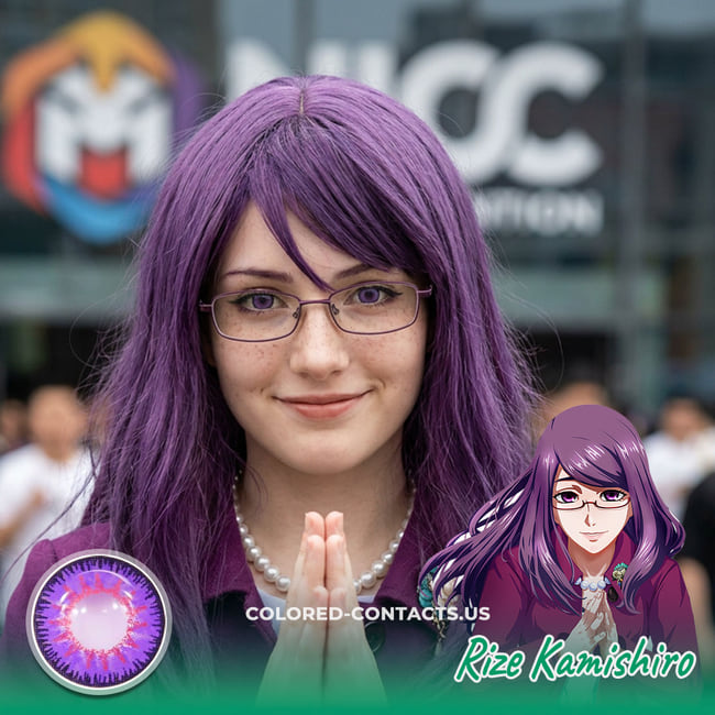 Rize Kamishiro Cosplay Contact Lenses for a Seductive Purple-Eyed Ghoul Look