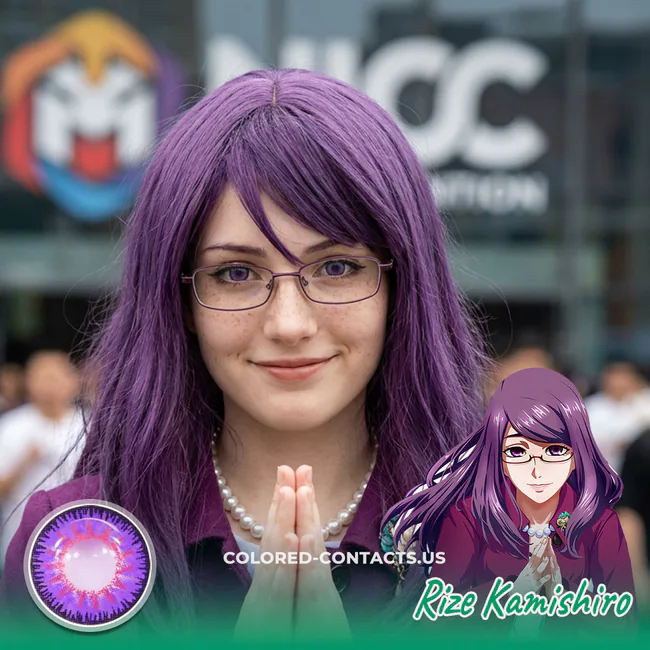 Rize Kamishiro Cosplay Contact Lenses for a Seductive Purple-Eyed Ghoul Look