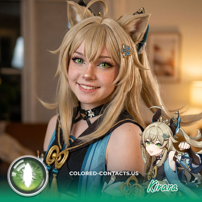 Kirara Cosplay Contact Lenses for a Playful Green Cat-Eye Look