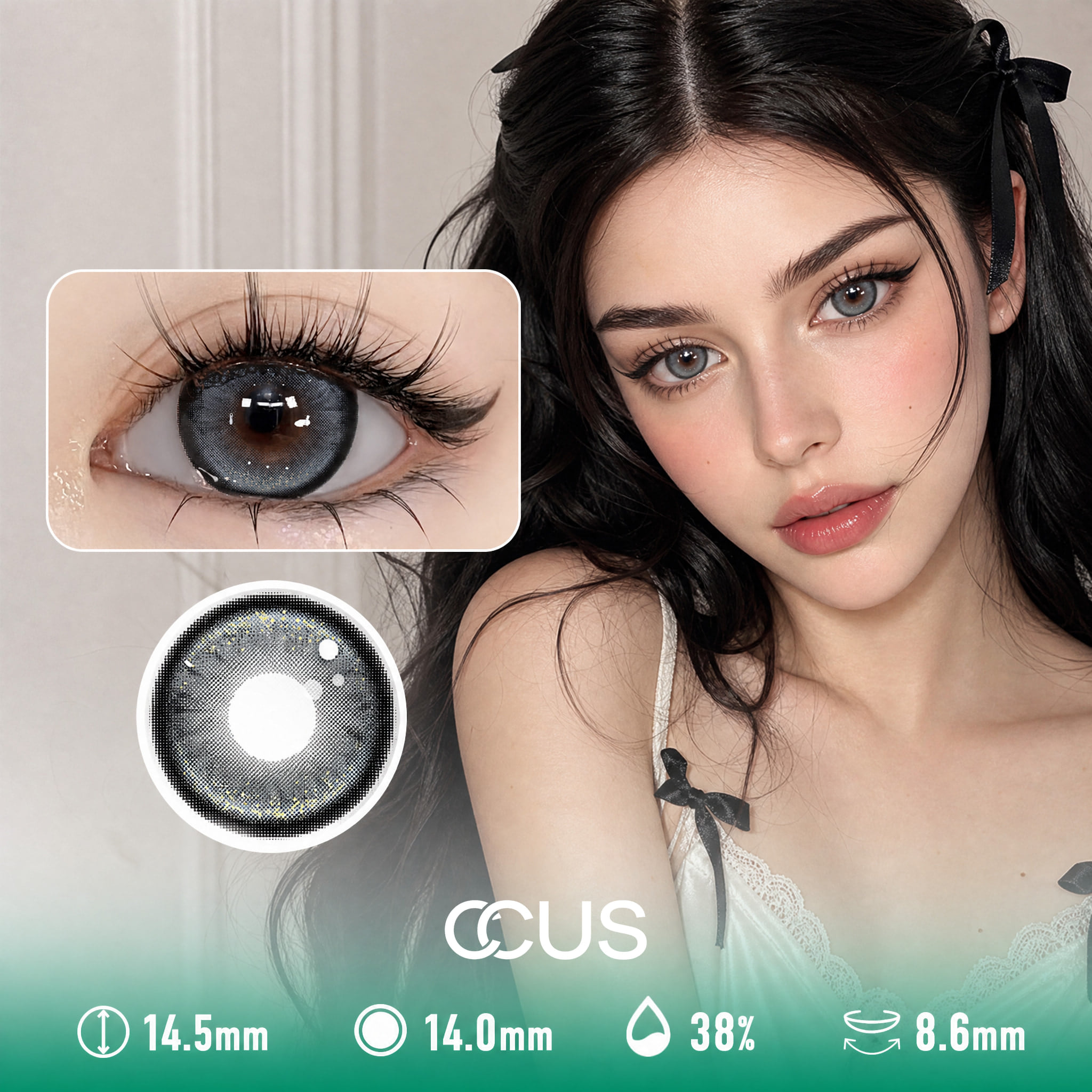 Lace Ribbon Ash Grey Contact Lenses - Ccus Eyewear · Premium Colored Contacts Lace Ribbon Ash Grey Contact Lenses
