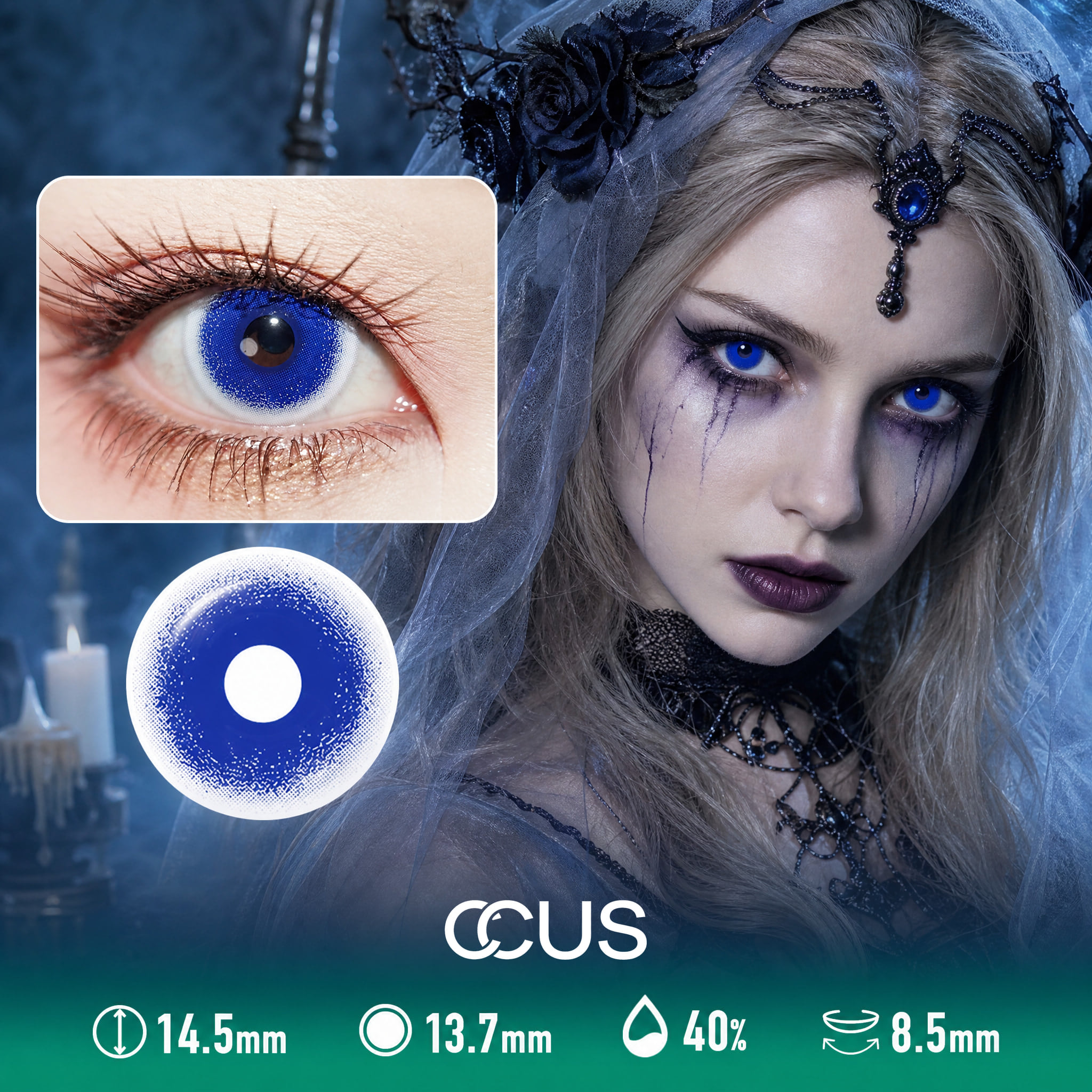 Phantom Nightmare Blue Halloween Contact Lenses - Ccus Eyewear · Premium Colored Contacts Phantom Nightmare Blue Halloween Contact Lenses