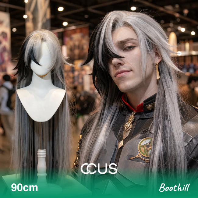Boothill cosplay wig, black and silver long straight 90cm