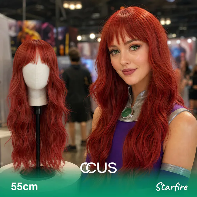 Starfire Cosplay Wig - Ccus Eyewear · Premium Colored Contacts Starfire Cosplay Wig, Ai Hero With Model Wearing The Wig