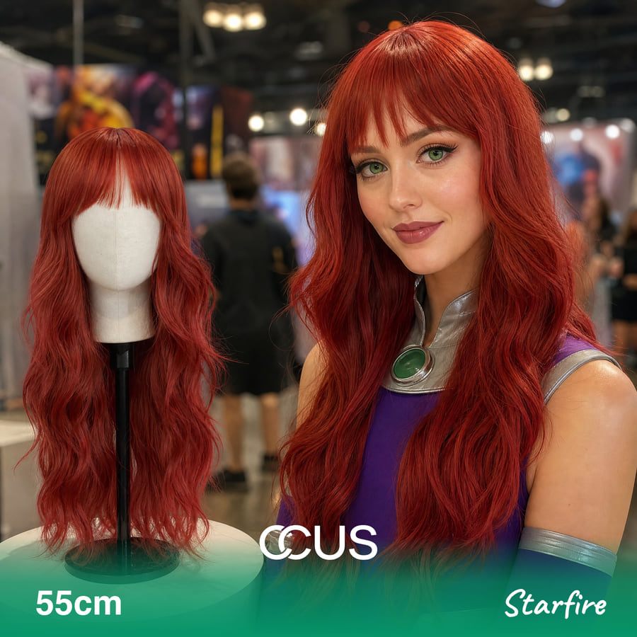 Starfire Cosplay Wig - Ccus Eyewear · Premium Colored Contacts Starfire Cosplay Wig, Ai Hero With Model Wearing The Wig