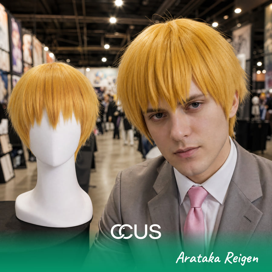 Mp100 : Arataka Reigen Cosplay Wig - Ccus Eyewear · Premium Colored Contacts Arataka Reigen Cosplay Wig, Ai Hero With Model Wearing The Wig
