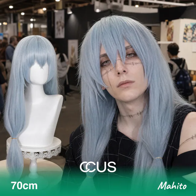 Mahito Cosplay Wig, Ai Hero With Model Wearing The Wig