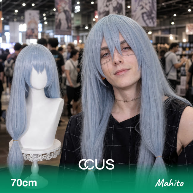 Mahito Cosplay Wig - model wearing the wig (AI hero v15)