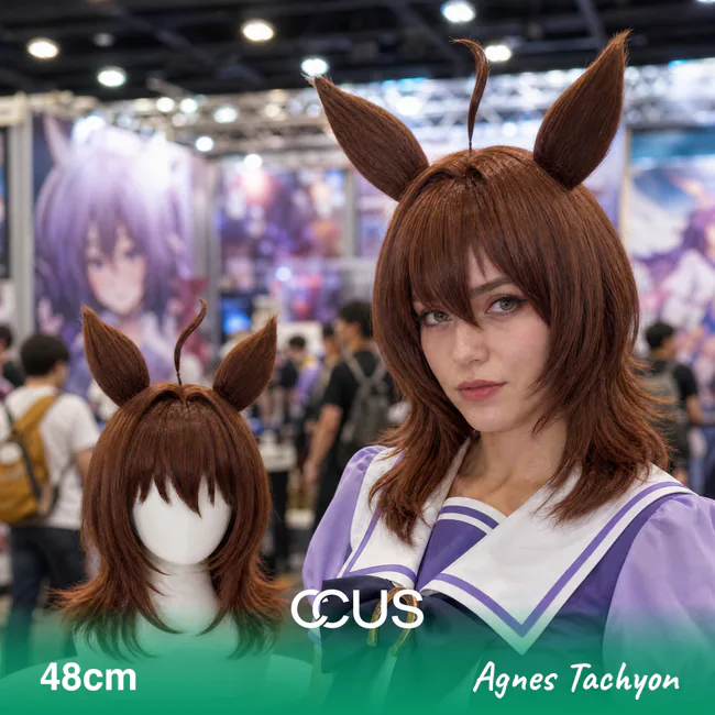 Agnes Tachyon Cosplay Wig - Premium Brown Hair with Ears - model wearing the wig (AI hero v15)