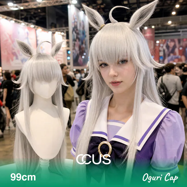 Oguri Cap Cosplay Wig - model wearing the wig (AI hero v15)