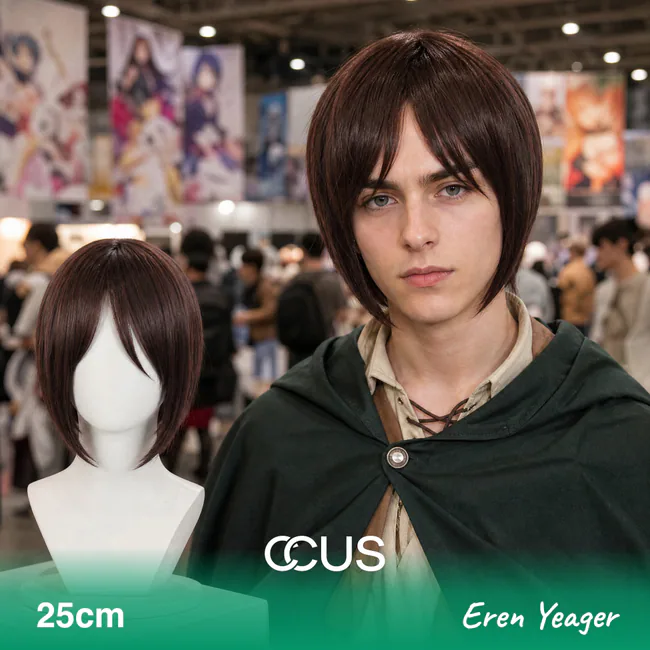 Eren Yeager Cosplay Wig - model wearing the wig (AI hero v15)
