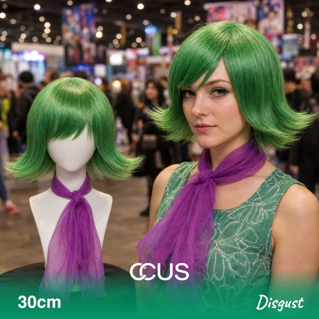 Disgust Cosplay Wig - model wearing the wig (AI hero v15)