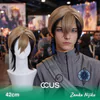 Zanka Nijiku Cosplay Wig, Black And Blonde Two Tone, Model Wearing The Wig