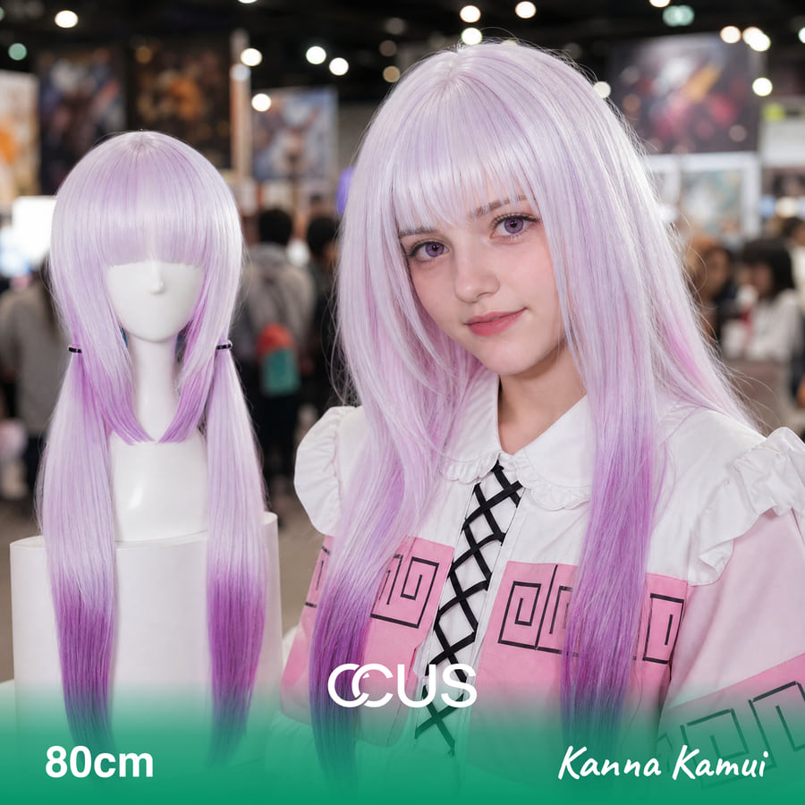 Kanna Kamui Cosplay Wig, Lavender Purple Gradient Long With Twin Tails, Model Wearing The Wig