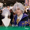 Mitya Cosplay Wig, Silver White Short Wavy, Model Wearing The Wig
