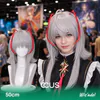 Wis'Adel Cosplay Wig, Silver With Red Hair Ornament, Model Wearing The Wig