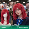 Maki Nishikino Cosplay Wig - Ccus Eyewear · Premium Colored Contacts Maki Nishikino Cosplay Wig, Red Short Straight Layered, Model Wearing The Wig