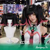 Nangong Yu Cosplay Wig, Black With Pink Tips Twin Tails, Model Wearing The Wig