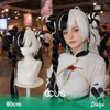 Dialyn Cosplay Wig, Black And White Split With Buns And Braids, Model Wearing The Wig
