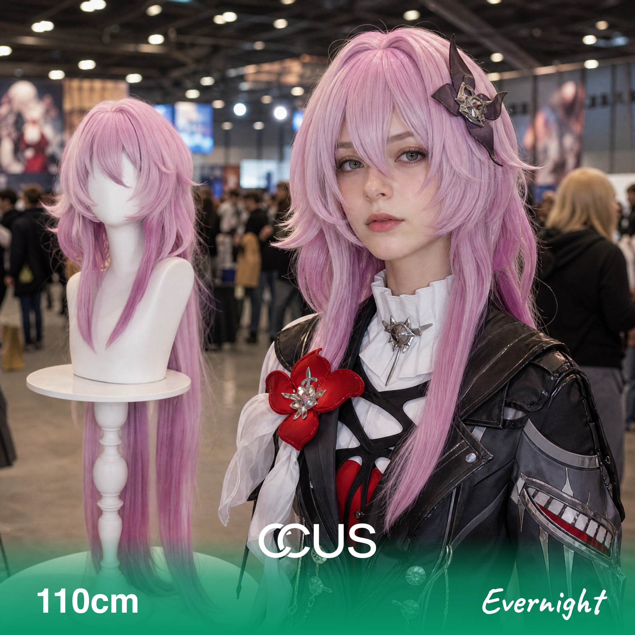 Evernight Cosplay Wig, Long Pink And Purple With Gradient Ends, Model Wearing The Wig
